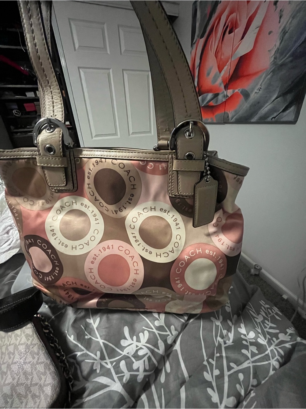 Coach Circle Logo Tote in Pink and Tan